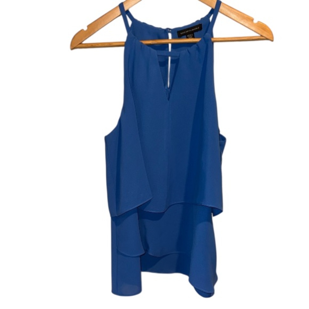 Saks Fifth Avenue blouse NEW steel Blue Layered Sleeveless Top keyhole back
